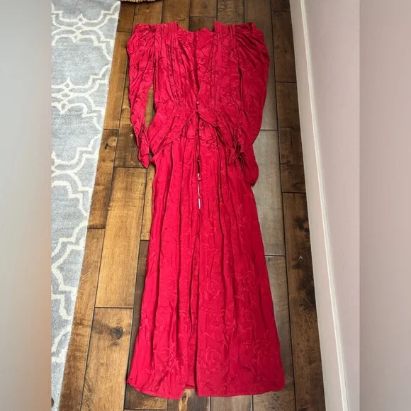 Attico Size 42 (size 6) Red Jacquard Ruffle Maxi Dress - Picture 7 of 11